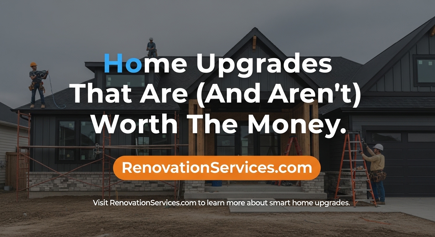 A graphic with the text 'Home Upgrades That Are (And Aren't) Worth The Money' on a colorful background.