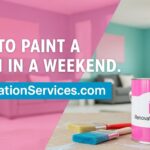 A room being painted over a weekend, with a ladder and paint supplies, a project managed by Renovationservices.com.