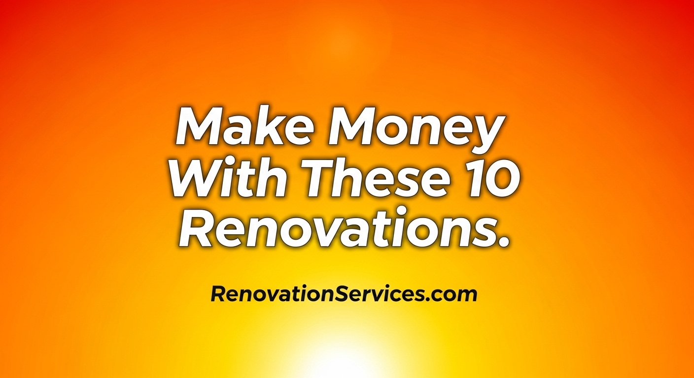 Graphic with text 'Make Money With These 10 Renovations' on a bright orange background.