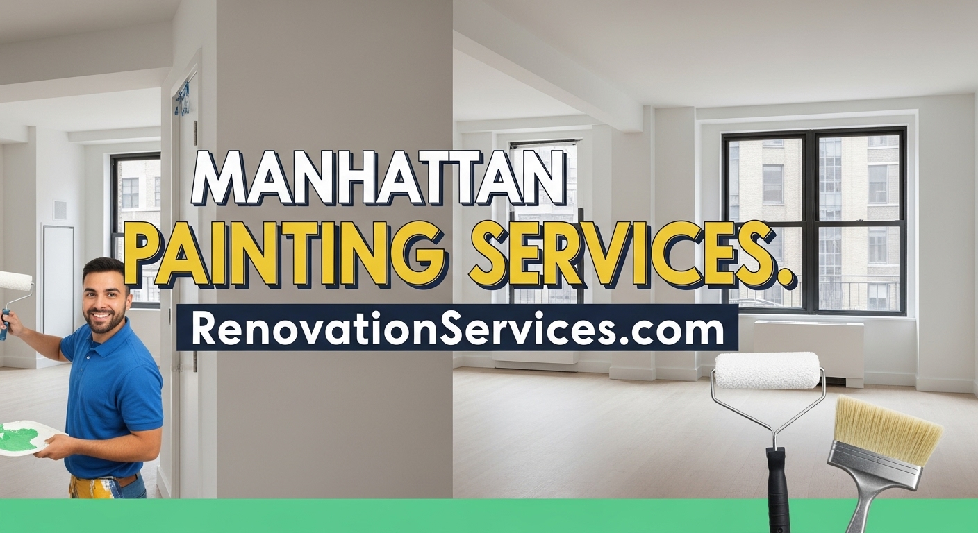 A professional painter from Renovationservices.com carefully painting a modern Manhattan apartment.