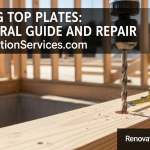 Close-up of a drill bit boring a hole through a wooden top plate during new construction framing.