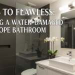Newly remodeled Park Slope bathroom featuring white subway wall tiles, matte black hexagon floor tiles, and brushed brass fixtures.